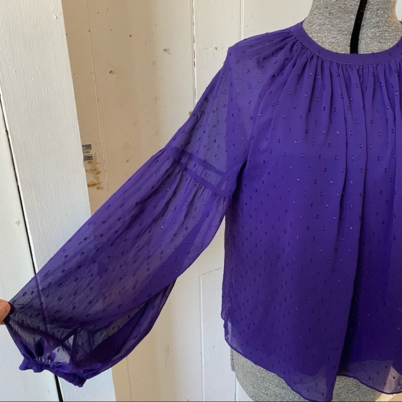 Michael Kors Purple Shimmer Cut Swiss Dot Peasant Top - Picture 7 of 15